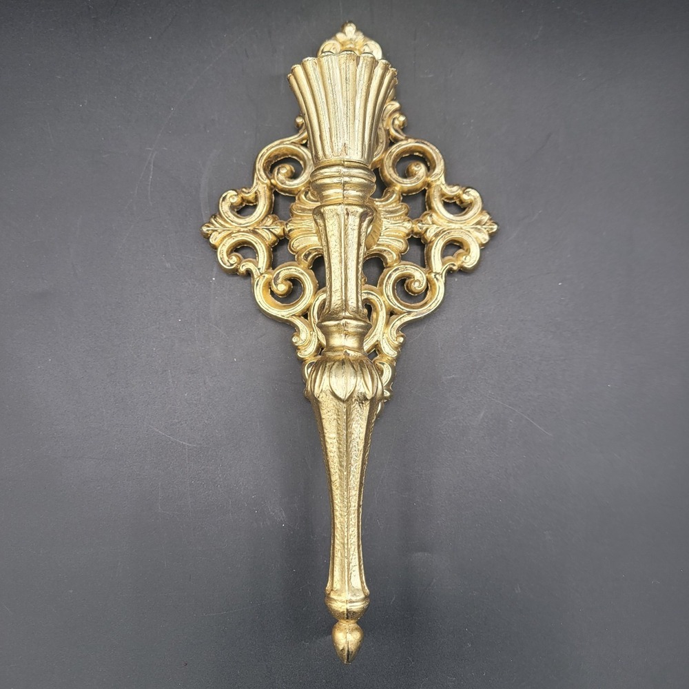 VTG Gold Cast Metal Wall Candle Holder Sconce Ornate Victorian Romantic
